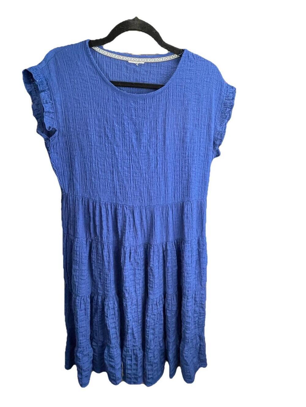 Knox Rose Women’s Royal Blue Tiered Ruffle Sleeve Midi Dress M Textured Boho